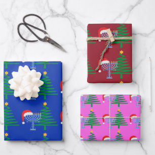 Chrismukkah Wrapping Paper Flat Sheet Set of 3