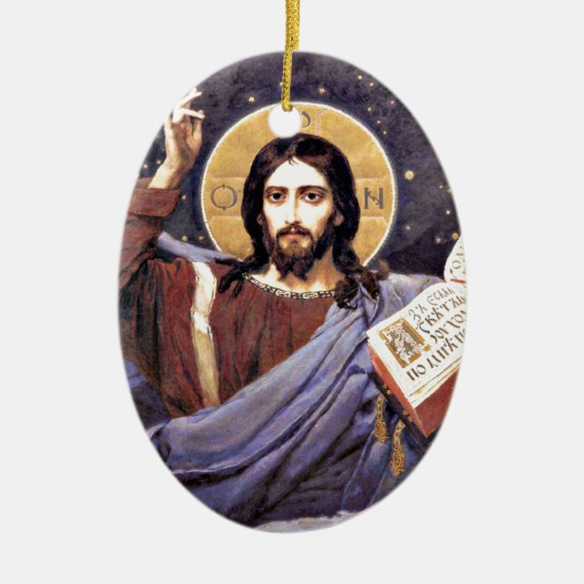 Christ Almighty, Viktor Vasnetsov painting Ceramic Tree Decoration (Front)