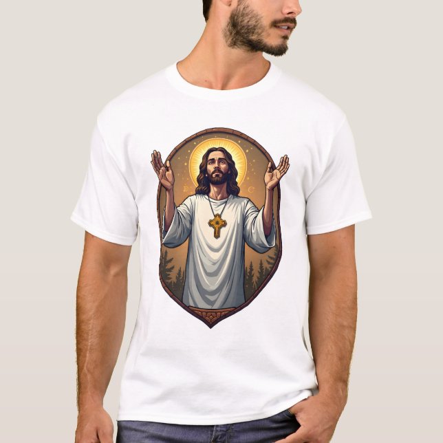 Christ Alpha Omega Engraved White Shirt 2 (Front)