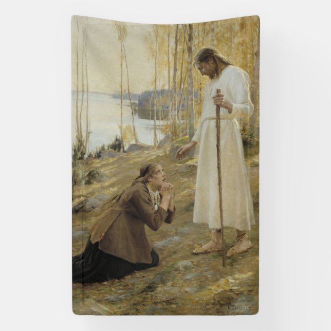 Christ and Mary Magdalene in Finnish Countryside Banner (Vertical)