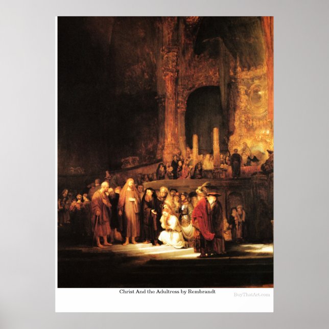 Christ And the Adultress by Rembrandt Poster (Front)