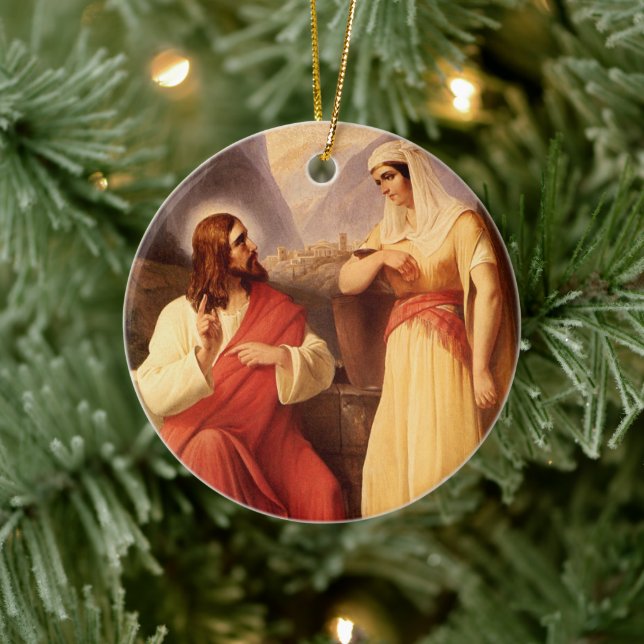 Christ and the Samaritan by Christian Schleisner Ceramic Tree Decoration (Tree)