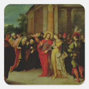 Christ and the Woman Taken in Adultery Square Sticker