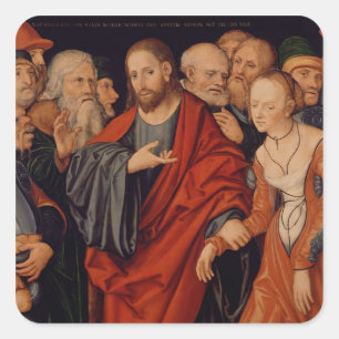Christ and the Woman taken in Adultery Square Sticker