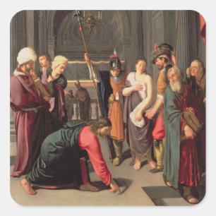 Christ and the Woman Taken in Adultery Square Sticker