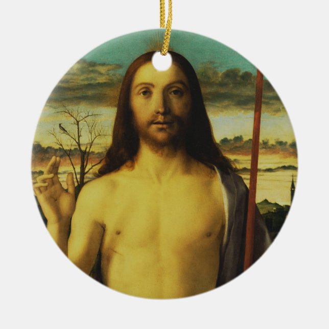 Christ Blessing by Giovanni Bellini   Ceramic Tree Decoration (Front)