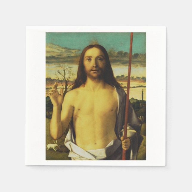 Christ Blessing by Giovanni Bellini   Napkin (Front)