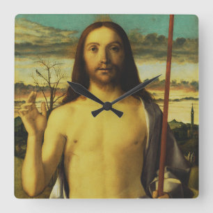 Christ Blessing by Giovanni Bellini Square Wall Clock