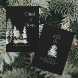 Christ Born Christian Nativity Black<br><div class="desc">Christian Christ is born Christmas Card.  Nativity scene.  Watercolor Woodlands Trees.  Deer.  Black.</div>