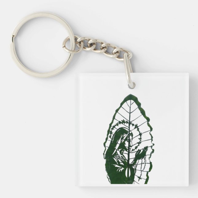 Christ Carved on a Leaf  Key Ring (Front)