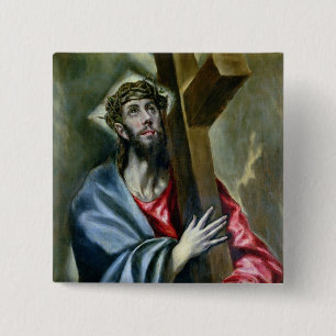 Christ Clasping the Cross, 1600-10 (oil on canvas) 15 Cm Square Badge