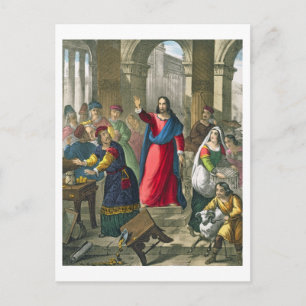 Christ Cleanses the Temple, from a bible printed b Postcard