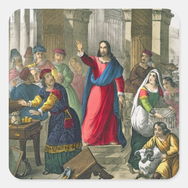 Christ Cleanses the Temple, from a bible printed b Square Sticker (Front)
