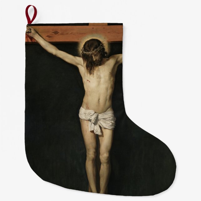 Christ Crucified on the Cross (Faith) (Velazquez) Large Christmas Stocking (Front)