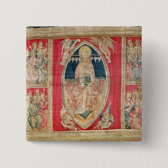 Christ enthroned with the apocalyptic beasts 15 cm square badge (Front)