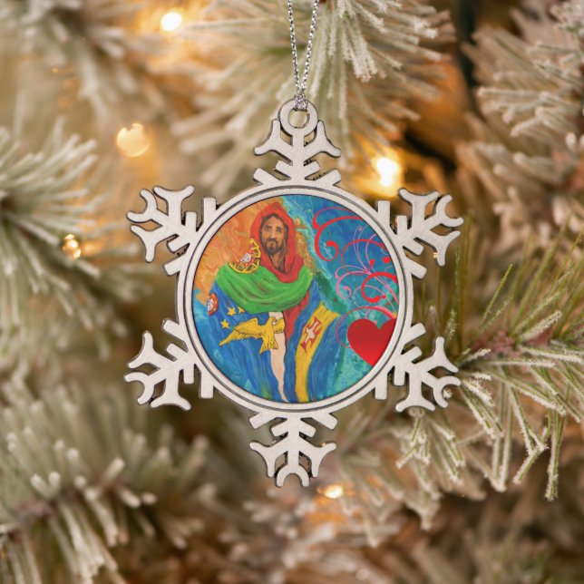 Christ for Portugal Snowflake Pewter Christmas Ornament (Tree)