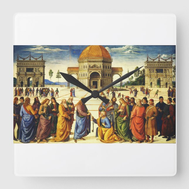 Christ Giving the Keys to Saint Peter Square Wall Clock (Front)