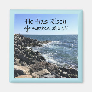 Christ has Risen Blue Ocean Photo Easter Magnet
