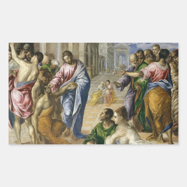 Christ Healing the Blind Rectangular Sticker (Front)