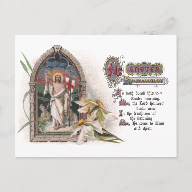 Christ in Easter Church Window with Narcissus Holiday Postcard (Front)