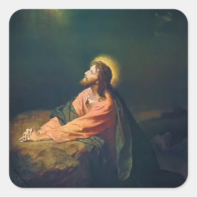 Christ in Garden of Gethsemane Christian Painting Square Sticker (Front)