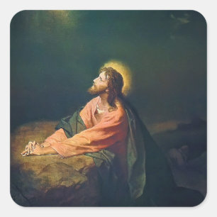 Christ in Garden of Gethsemane Christian Painting Square Sticker