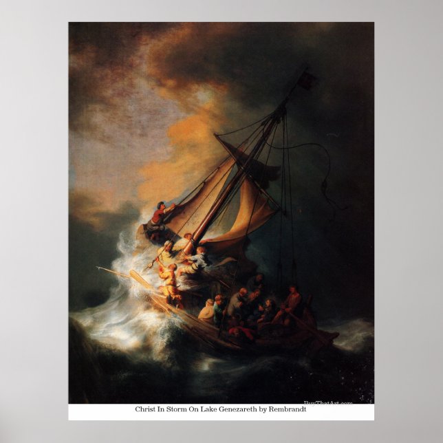Christ In Storm On Lake Genezareth by Rembrandt Poster (Front)