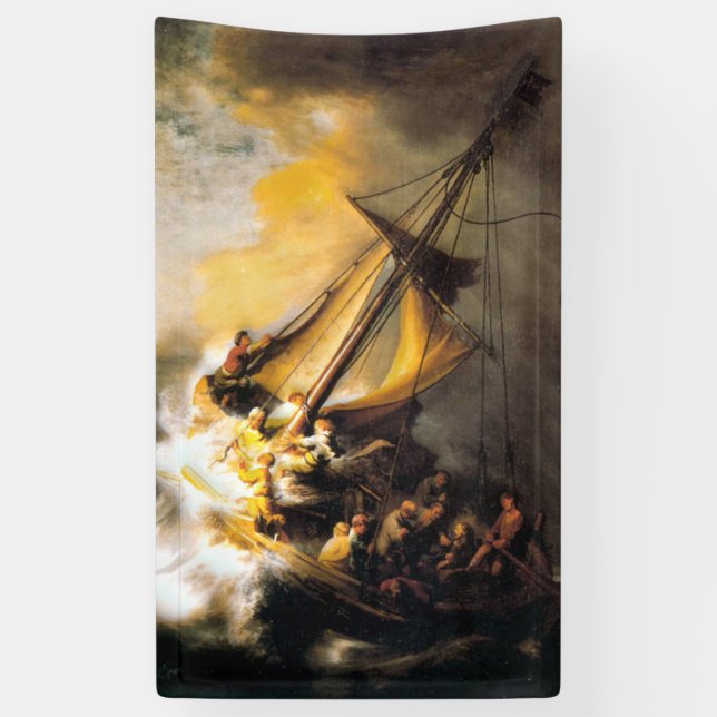 Christ in the Storm on Sea of Galilee- Rembrandt Banner (Vertical)
