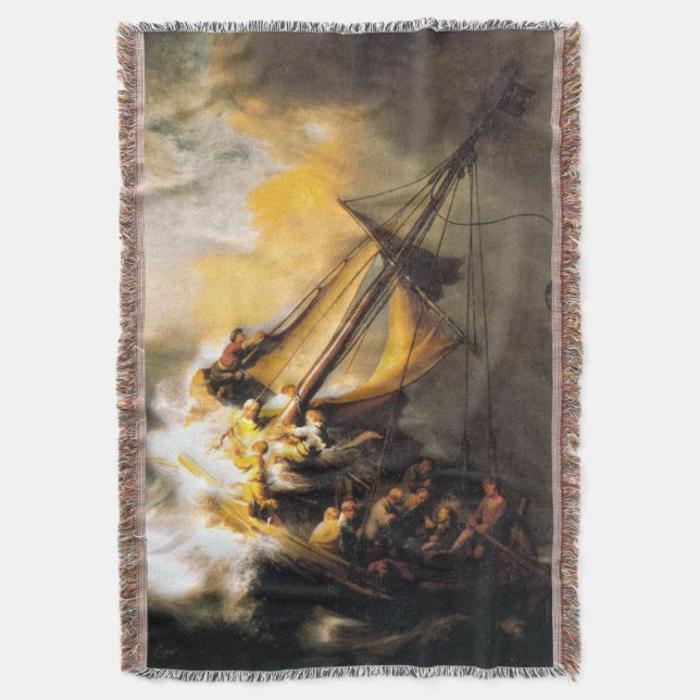 Christ in the Storm on Sea of Galilee- Rembrandt Throw Blanket (Front Vertical)