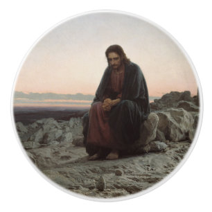 Christ in the Wilderness (by Ivan Kramskoi) Ceramic Knob