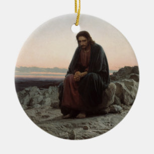 Christ in the Wilderness (by Ivan Kramskoi) Ceramic Tree Decoration