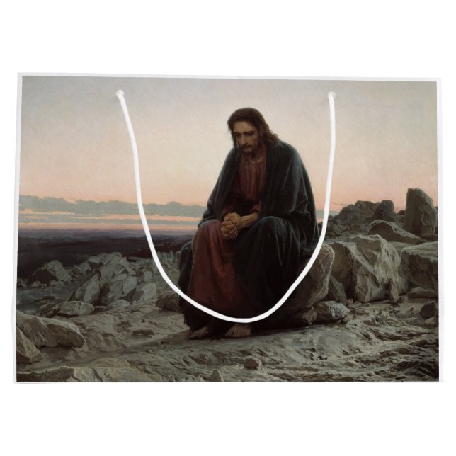 Christ in the Wilderness (by Ivan Kramskoi) Large Gift Bag (Back)