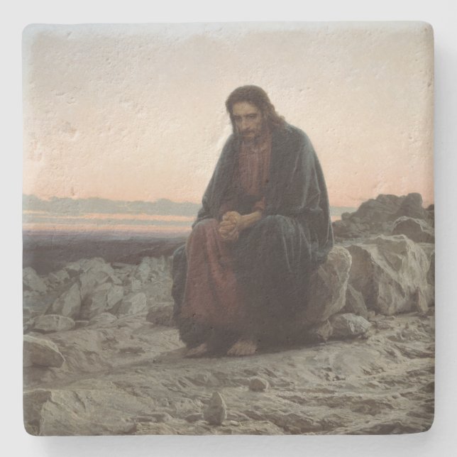 Christ in the Wilderness (by Ivan Kramskoi) Stone Coaster (Front)