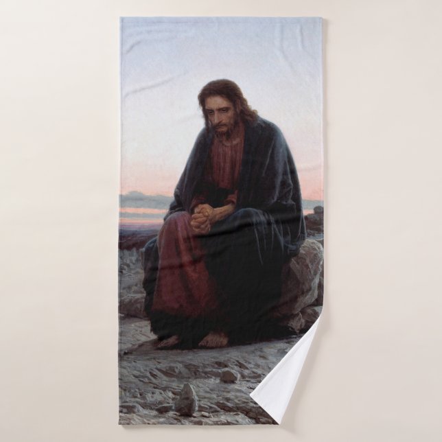 Christ in the Wilderness, Ivan Kramskoi Bath Towel (Bath Towel)