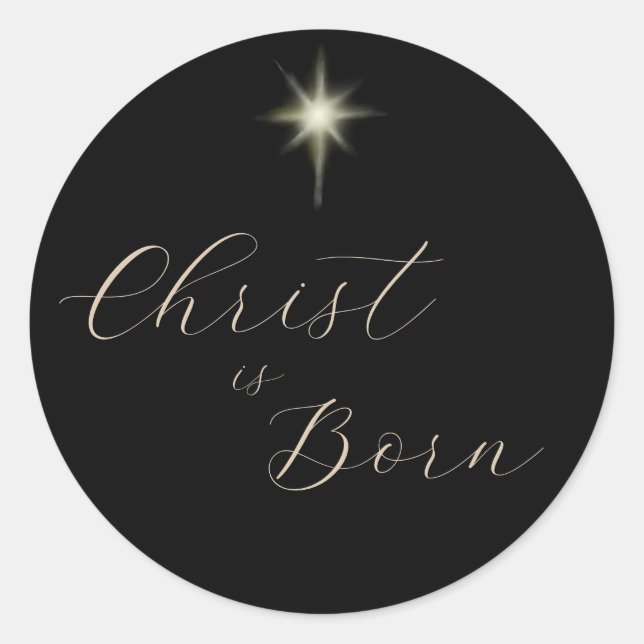 Christ is Born Black Gold Religious Christmas Gift Classic Round Sticker (Front)