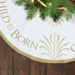 Christ is Born Christmas   Soft Blue   Brushed Polyester Tree Skirt