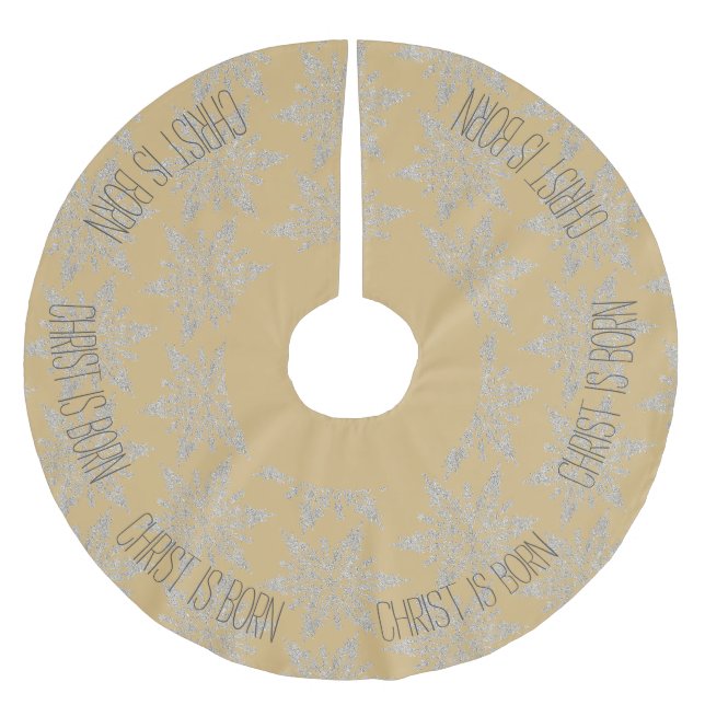 Christ is Born Gold and Silver Tree Skirt (Front)