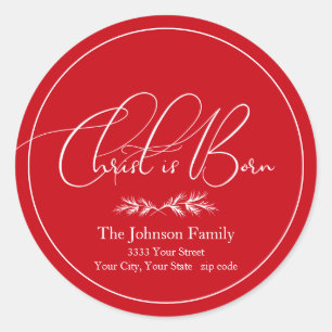 Christ is Born Red Christmas Return Address Label