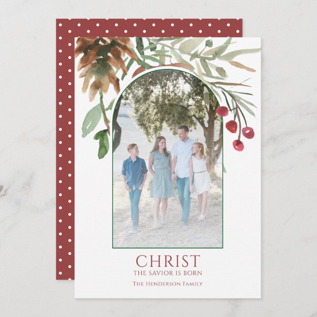 Christ is Born Religious Red Christmas Holiday Card (Front/Back)