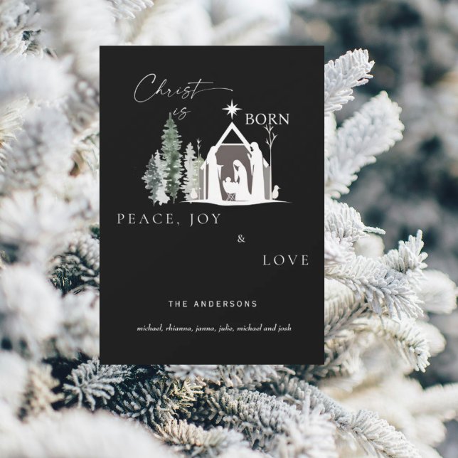 Christ is Born White Nativity Black Christmas III Holiday Card (Creator Uploaded)