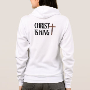 Christ is King   Black Text and Brown Wood Cross Hoodie