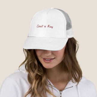 Christ is King | Red Text on White Trucker Hat