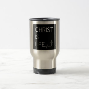 Christ Is Life Heartbeat Line and Cross Travel Mug