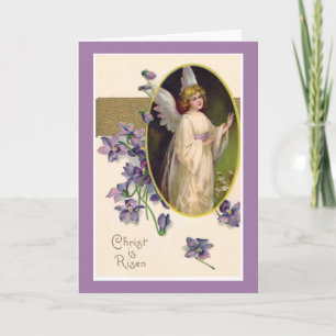 Christ is Risen Angel Violets Vintage Holiday Card