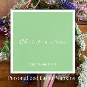 Christ is Risen Custom Green Christian Easter Napkin