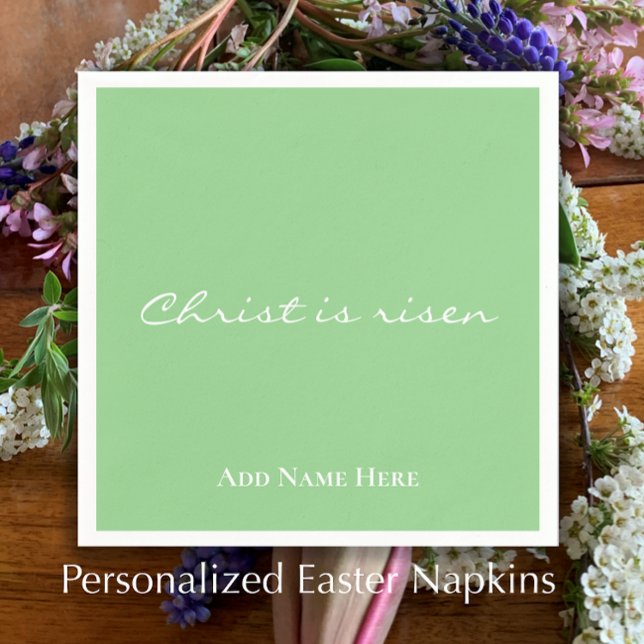 Christ is Risen Custom Green Christian Easter  Napkin (Add your custom text to personalize these green Easter Napkins. Christ is risen in elegant script.
)