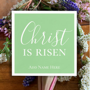 Christ is Risen Custom Green Christian Easter Napkin