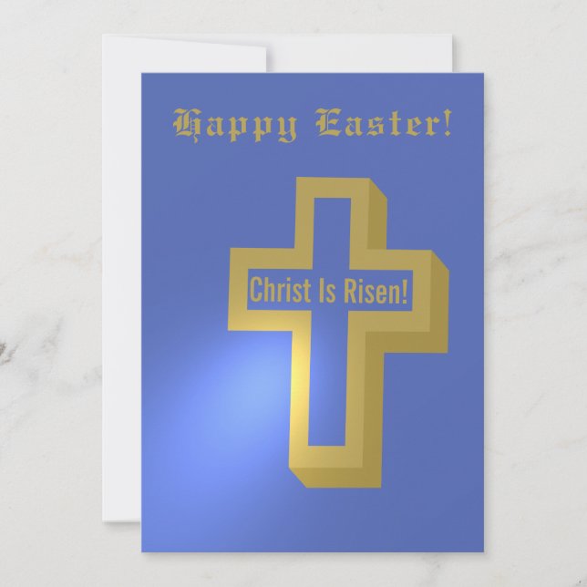 Christ Is Risen Gold Christian Cross Happy Easter Holiday Card (Front)