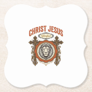 Christ Jesus Vintage Lion Faith Paper Coaster