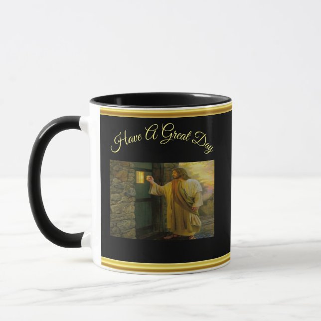 Christ Knocking on a Weathered Wooden Door Gold  Mug (Left)